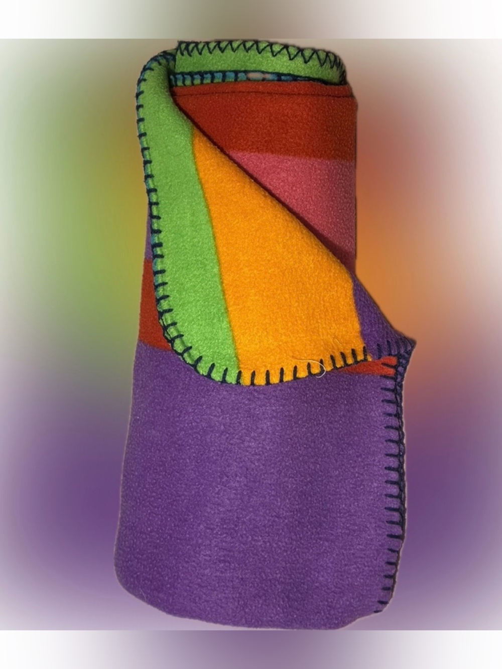 Colorblock Fleece Throw Blanket in Purple, Green, Orange, Pink